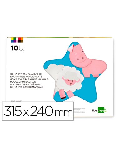 Feuille mousse liderpapel a4+ 240x315mm 60g/m2 épaisseur 1.5mm coloris assortis bloc 10 feuilles.