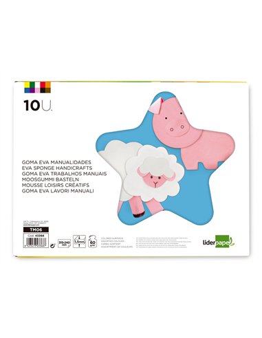 Feuille mousse liderpapel a4+ 240x315mm 60g/m2 épaisseur 1.5mm coloris assortis bloc 10 feuilles.