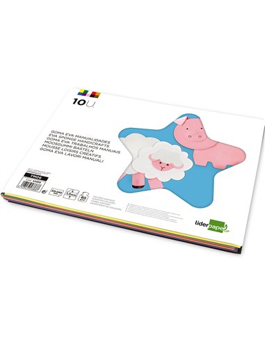 Feuille mousse liderpapel a4+ 240x315mm 60g/m2 épaisseur 1.5mm coloris assortis bloc 10 feuilles.
