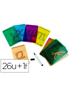 Carte lettres a tracer majuscules plastique translucide lavable 160x90mm 26 unites + 1 feutre.
