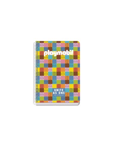 Cahier à spirale Dohe Playmobil Unite As One A5 80 feuilles quadrillées 4 mm avec marges - Couverture rigide imprimée en couleur
