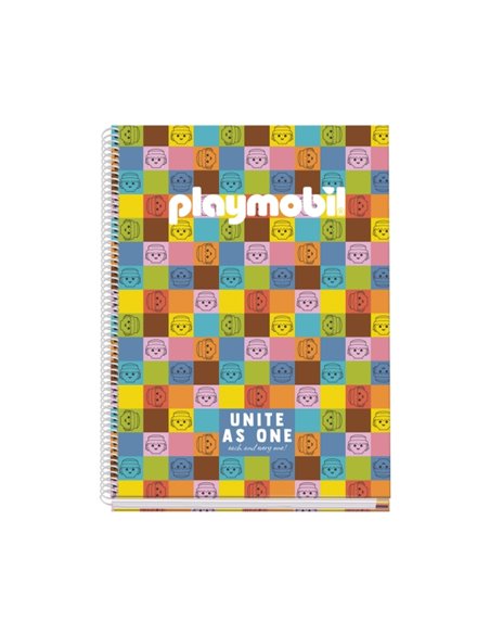Cahier à spirale Dohe Playmobil Unite As One, format A4, 100 feuilles microperforées, quadrillage 5 mm, couverture rigide, carto