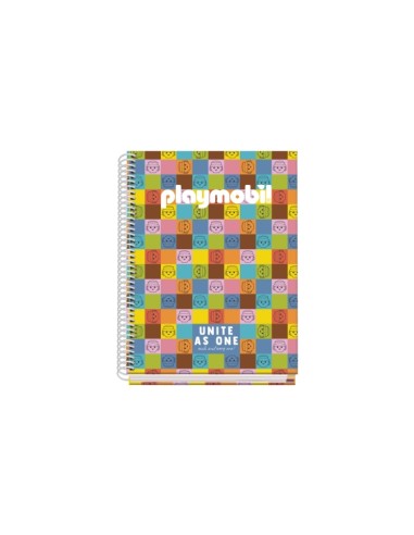 Cahier à spirale Dohe Playmobil Unite As One A5, 100 feuilles, grille 5 mm, couverture rigide, imprimé en couleur et plastifié b