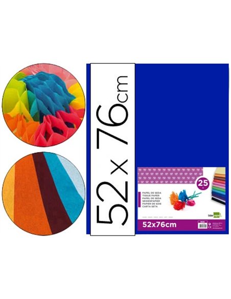 Papier de soie liderpapel 52x76cm 18g/m2 unicolore bleu sachet 25f.
