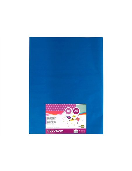 Papier de soie liderpapel 52x76cm 18g/m2 unicolore bleu sachet 25f.