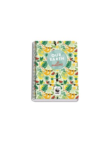 Cahier à spirale Dohe WWF Tropic A5 80 feuilles quadrillées 4 mm avec marges - Couverture rigide imprimée en couleur et plastifi
