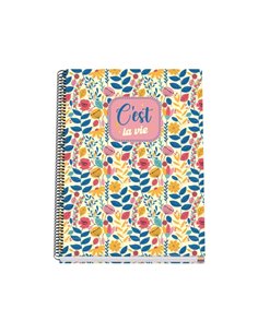 Cahier à spirale Dohe C'est la Vie A4 100 feuilles microperforées quadrillées 5 mm - Couverture rigide cartonnée lignée - Bandes