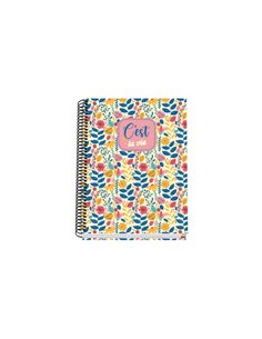 Cahier à spirale Dohe C'est la Vie A5 100 feuilles quadrillées 5 mm - Couverture rigide imprimée en couleur et plastifiée brilla