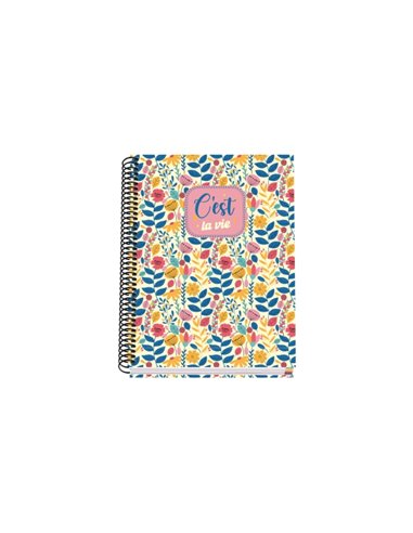 Cahier à spirale Dohe C'est la Vie A5 100 feuilles quadrillées 5 mm - Couverture rigide imprimée en couleur et plastifiée brilla