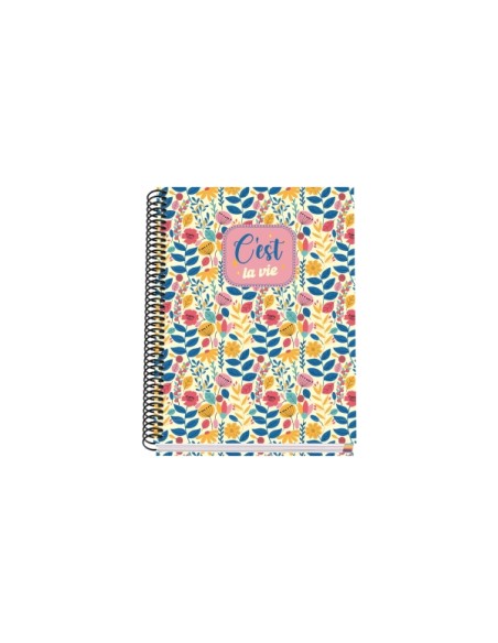 Cahier à spirale Dohe C'est la Vie A5 100 feuilles quadrillées 5 mm - Couverture rigide imprimée en couleur et plastifiée brilla