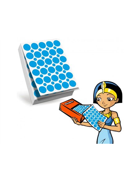 Recharge gommettes geometriques cleopatre 60f 1800 gommettes 18mm coloris bleu + 1200 gommettes rondes.