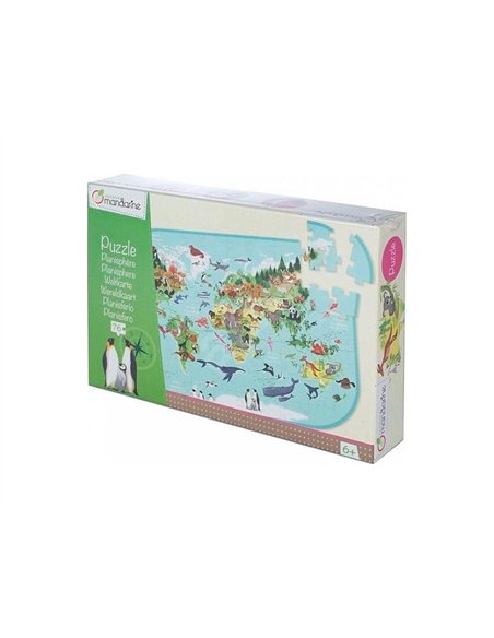 Puzzle avenue mandarine planisphère avec les animaux du monde.