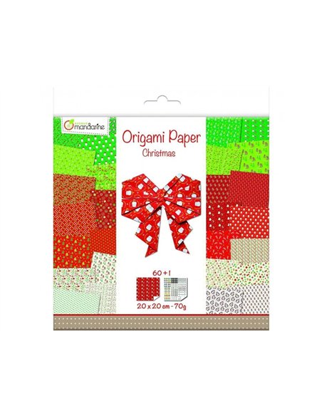 Papier origami avenue mandarine double face/uni 20x20cm noel paquet 60 feuilles.
