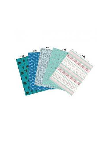 Papier decopatch 30x40cm coloris bleu assortis pochette 100 feuilles.