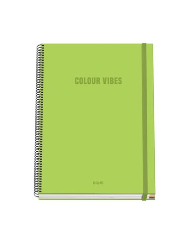 Cahier à spirale Dohe Colour Vives A4 100 feuilles microperforées quadrillées 5 mm - Couverture rigide en carton ligné - Fermetu
