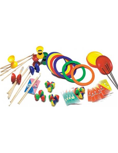 Pack jonglerie rototech:12 balles et 6 diabolos, 3 assiettes chinoise, 6 anneaux, 1 livret.