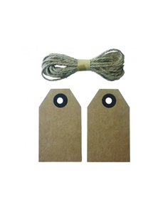 Lot etiquettes kraft graine creative 4x8 cm avec ficelle de jute 20 unites.