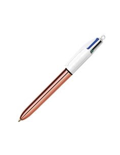 Stylo à bille rétractable Bic 4 couleurs or rose - Pointe moyenne 1,0 mm - Encre à base d'huile - Corps rose métallisé/blanc