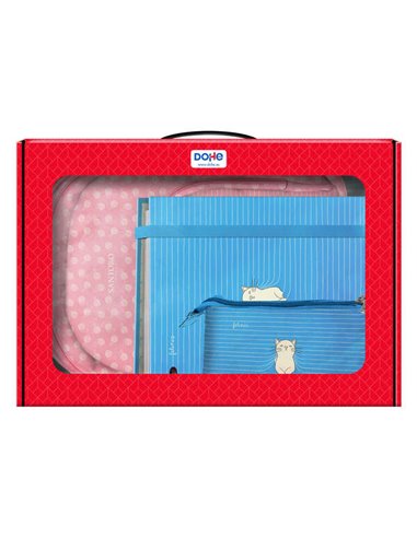 Grand sac à dos Dohe Santoro Felines + trousse triple + classeur A4 4 anneaux avec recharge de 100 feuilles