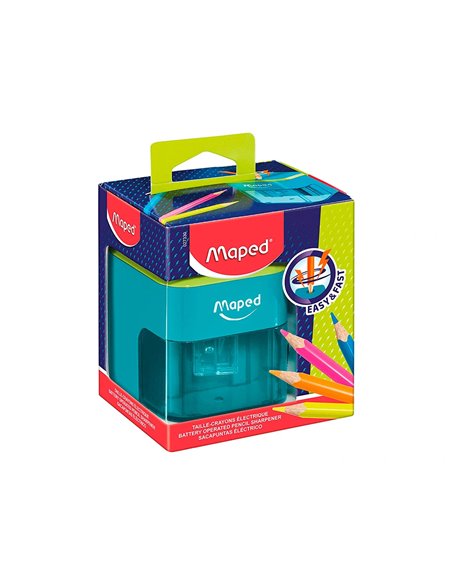 Taille-crayons maped lectrique a pile 1 trou diametre 6 a 8mm avec reservoir bicolore.