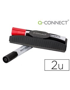 Brosse q-connect magnétique avec marqueur rouge et noir pour tableau blanc.
