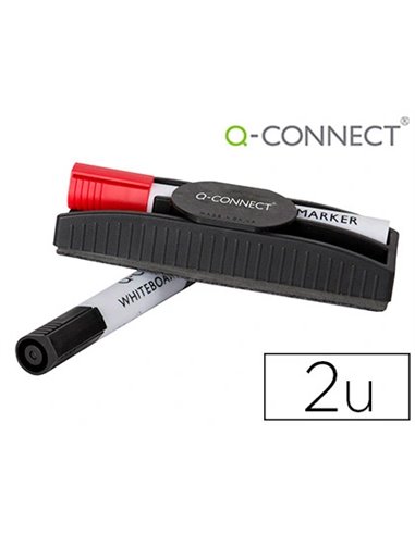 Brosse q-connect magnétique avec marqueur rouge et noir pour tableau blanc.