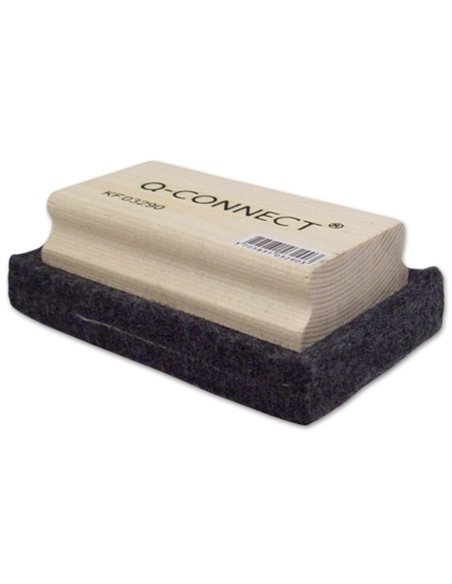 Brosse effaceur q-connect tableau vert/tableau blanc poignée en bois base feutrine 11x7cm.