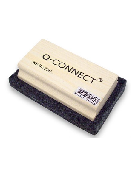 Brosse effaceur q-connect tableau vert/tableau blanc poignée en bois base feutrine 11x7cm.