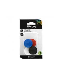 Aimant wonday ronds ï 30mm coloris assortis blister 4 unites. 2