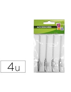 Pince crocodile pic à photo métallique 100mm pochette 4 unités.