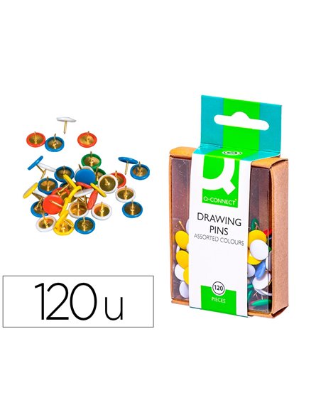 Punaise q-connect diamètre 10mm coloris assortis boîte plastique 120 unités.