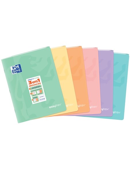 Cahier agrafé Oxford Easybook A4 - Couverture plastique résistante - 1 ligne avec 2 marges - 48 feuilles de papier pastel