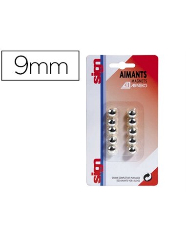 Aimant sign rond métallisé diamètre 9mm coloris argent pack 10 unités.