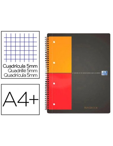 Cahier bureau oxford filingbook optik paper 4 sections 200 pages 5x5mm 3 intercalaires détachables pochette rangement.