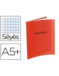 Cahier piqué conquérant classique couverture polypropylène rigide transparente a5+ 17x22cm 32 pages 90g séyès rouge.