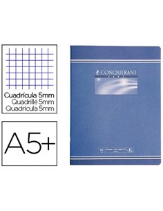 Cahier piqué conquérant sept couverture offset a5+ 17x22cm 96 pages 70g 5x5mm.