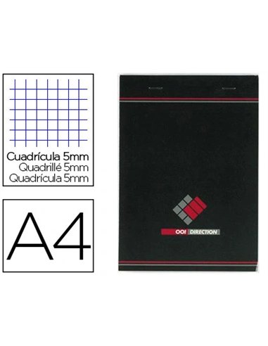 Bloc bureau conquerant sept direction agrafé en tête couverture noir verni 210x297mm 70g 5x5 200pages détachables.