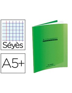 Cahier piqué conquérant classique couverture polypropylène rigide transparente a5+ 17x22cm 32 pages 90g séyès vert.
