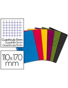 Carnet oxford reliure intégrale couverture pelliculée lavable souple 11x17cm 180 pages 90g 5x5mm coloris assortis.