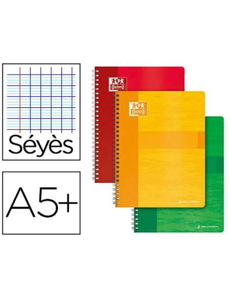 Cahier spirale oxford couverture cartonnée reliure intégrale optik paper a5+ 17x22cm 180 pages 90g séyès 4 trous.