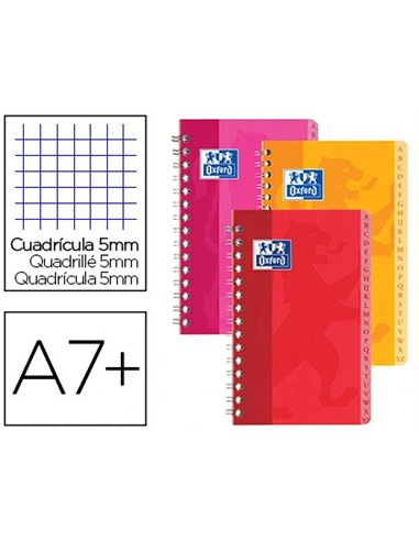 Répertoire oxford reliure intégrale couverture lavable touches plastifiées 90x140mm 100 pages 90g 5x5mm assortis.