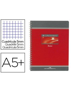 Cahier textes piqué conquérant sept couverture offset a5+ 17x22cm 124 pages 70g quadrillage 5x5.