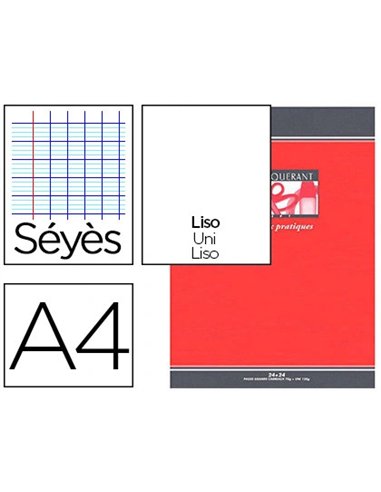Cahier piqué conquérant sept travaux pratiques couverture offset a4 21x29,7cm 48 pages 70g 24p séyès 24p unies.