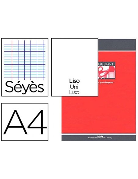 Cahier piqué conquérant sept travaux pratiques couverture offset a4 21x29,7cm 48 pages 70g 24p séyès 24p unies.