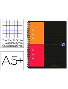 Cahier notebook oxford optik paper couverture rigide a5+ 16,9x21cm 160 pages 5x5mm feuilles détachables perforées noir.