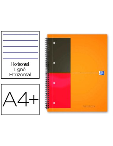 Cahier oxford filingbook couverture carte rigide a4+ 23,3x29,8cm 200 pages ligné 6 mm intercalaires pochette rangement.