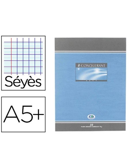 Cahier devoirs piqué conquérant sept couverture vernie carte couchée a5+ 17x22cm 32 pages 70g séyès.