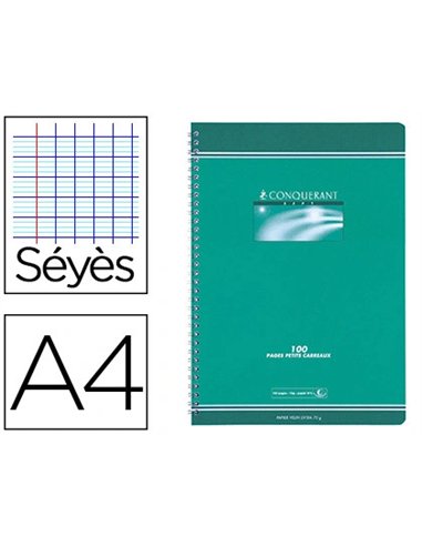 Cahier conquérant sept reliure intégrale couverture offset a4 21x29,7cm 100 pages 70g séyès.