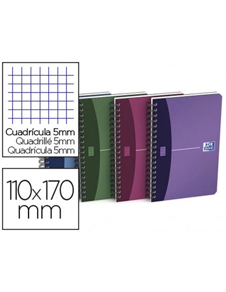 Carnet spirale oxford urban mix couverture pp reliure intégrale 11x17cm 180 pages 90g 5x5mm coloris assortis.