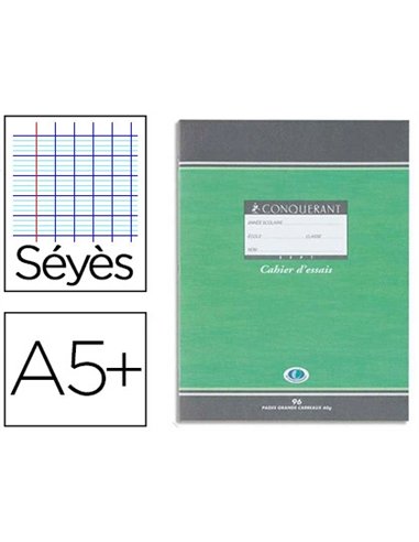Cahier brouillon piqué conquérant sept couverture offset tables de calcul a5+ 17x22cm 96 pages 56g.